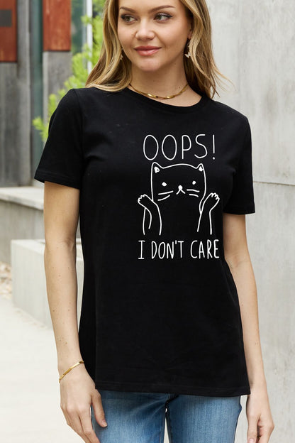 Simply Love Full Size OOPS I DON’T CARE Graphic Cotton Tee-Jewearrings