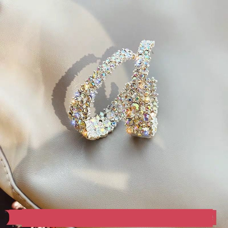 Generous Rhinestone C-shaped Semicircle Premium Sense Stud Earrings-Jewearrings