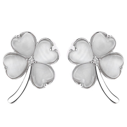 Simple 925 Sterling Silver Lucky Four-leaf Clover Stud Earrings-Jewearrings