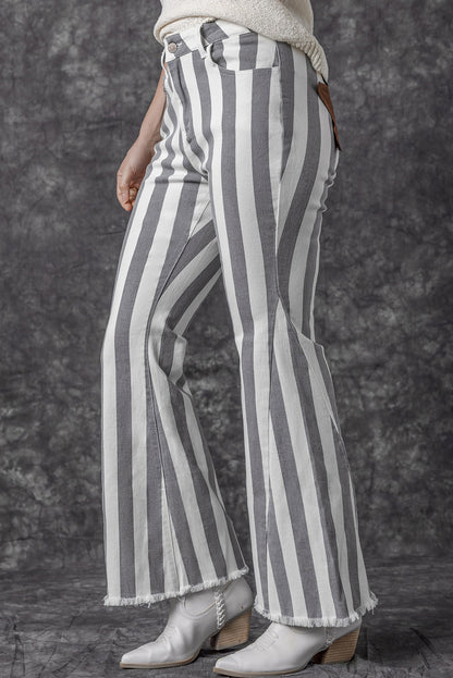 Raw Hem Star Applique Striped Jeans-Jewearrings