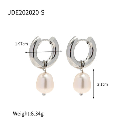 Stainless Steel Earrings Natural Freshwater Pearl Pendant Women's Ear Accessories-Jewearrings