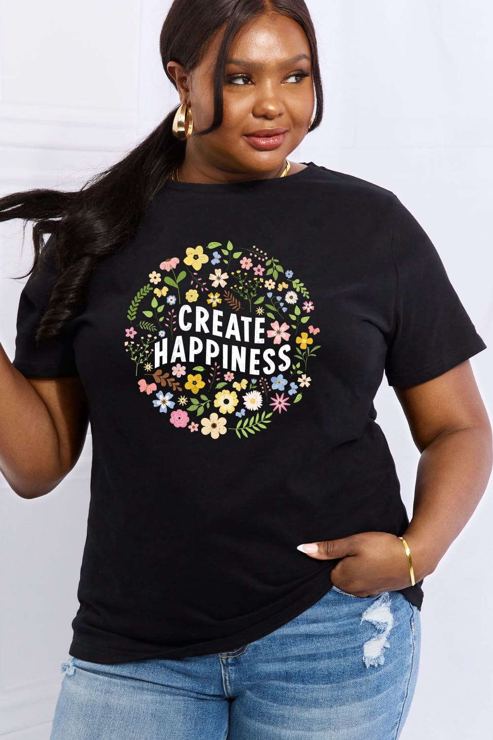 Simply Love Full Size CREATE HAPPINESS Graphic Cotton Tee-Jewearrings