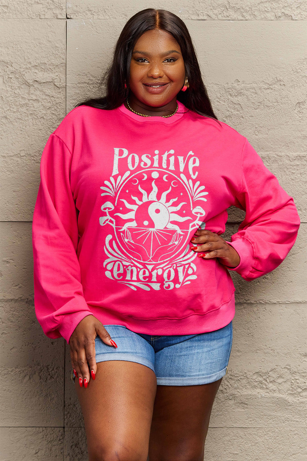 Simply Love Full Size POSITIVE ENERGY Graphic Sweatshirt-Jewearrings