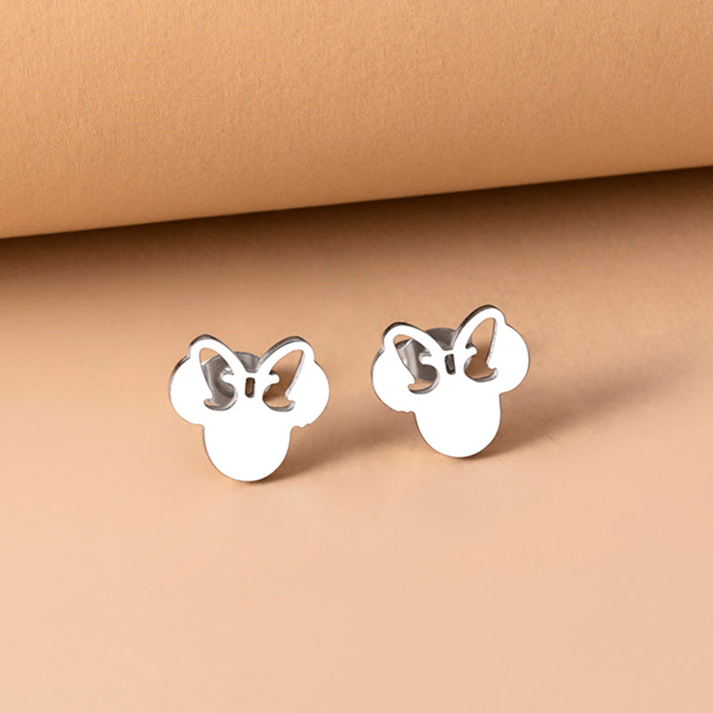 Cute Mini Bow Mouse Stainless Steel Stud Earrings-Jewearrings