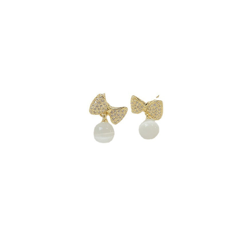 Silver Needle Pearl Bow Earrings Women's New Trend-Jewearrings