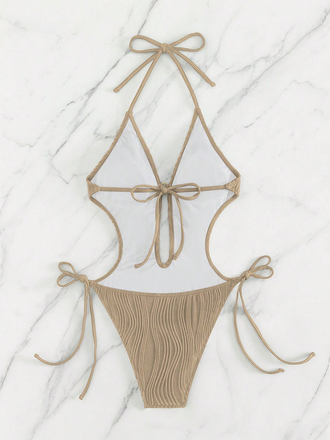 Textured Cutout Tied One-Piece Swimwear-Jewearrings