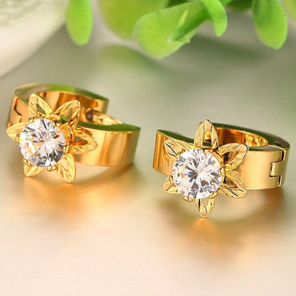 Accessories Stainless Steel Single Diamond Gold Earrings Korean Style Ladies Petal Earrings-Jewearrings