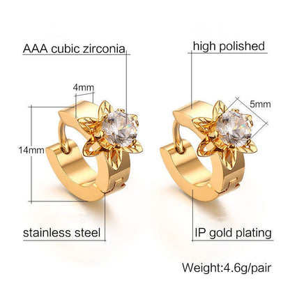 Accessories Stainless Steel Single Diamond Gold Earrings Korean Style Ladies Petal Earrings-Jewearrings