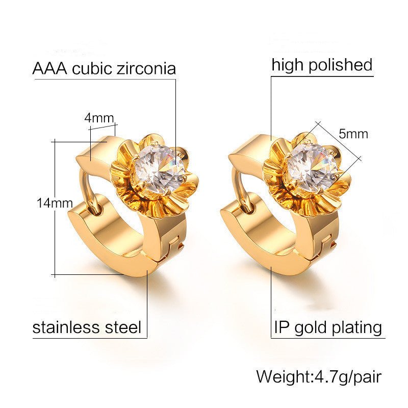 Accessories Stainless Steel Single Diamond Gold Earrings Korean Style Ladies Petal Earrings-Jewearrings