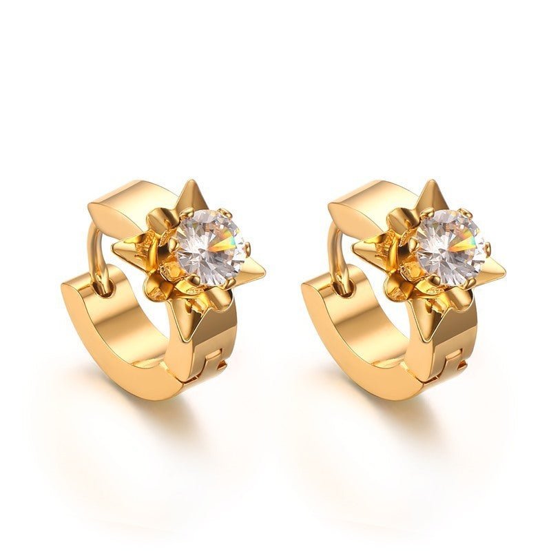 Accessories Stainless Steel Single Diamond Gold Earrings Korean Style Ladies Petal Earrings-Jewearrings