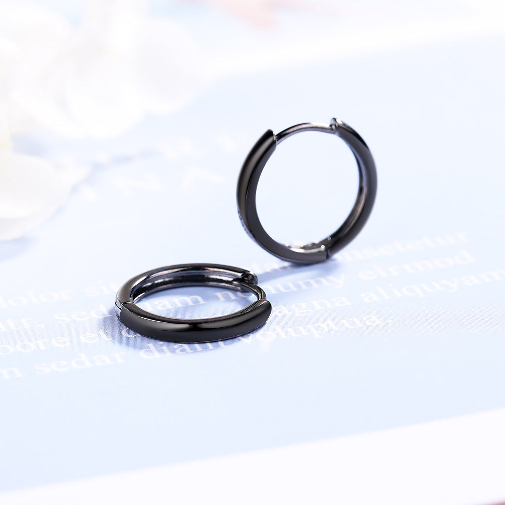 Simple Black Glossy Big Ring Ear Buckle Round Ear Bone Stud Earrings Ear Jewelry Female Net Red Hipster Jewelry-Jewearrings