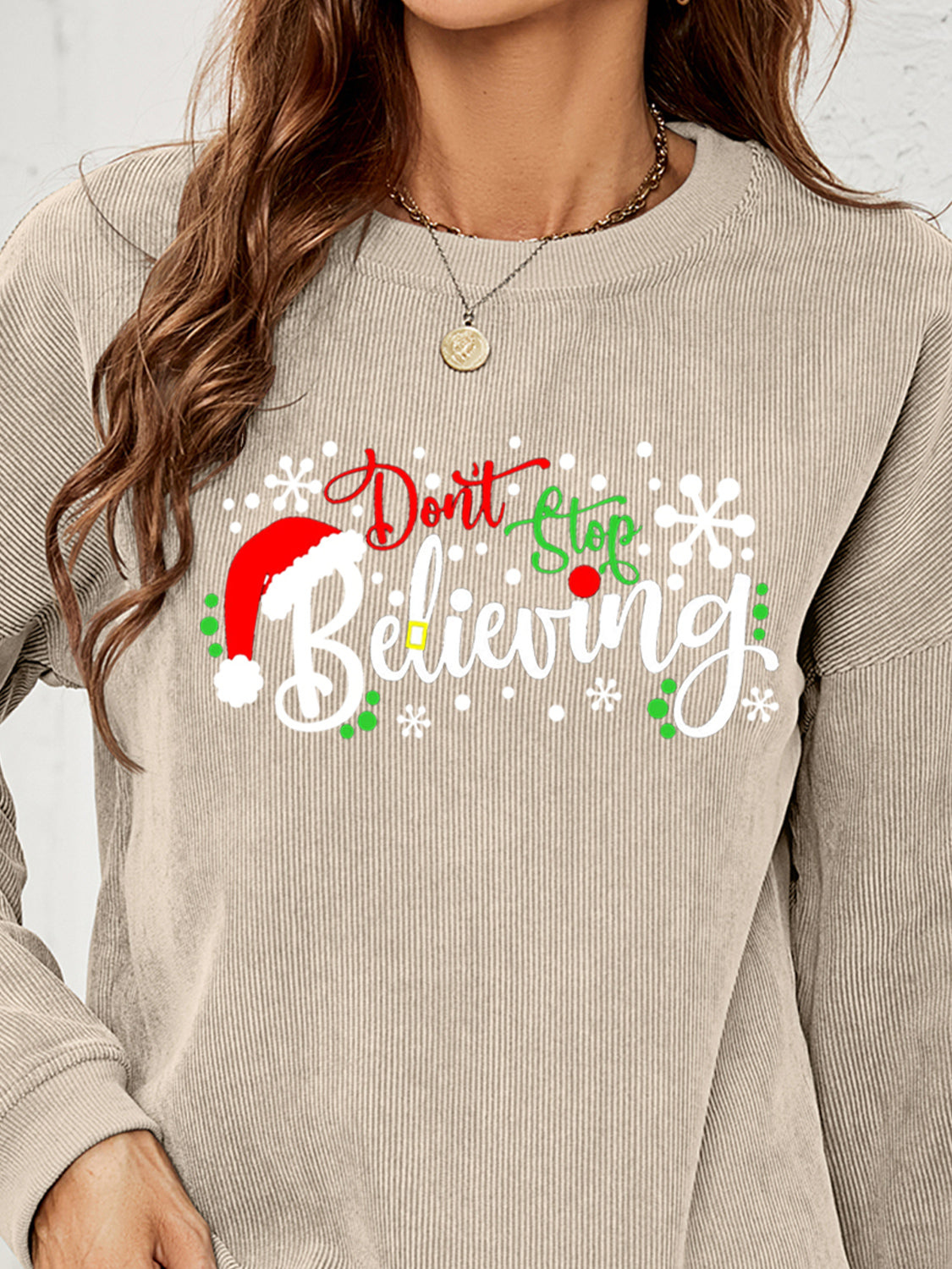 DON'T STOP BELIEVING Graphic Sweatshirt-Jewearrings