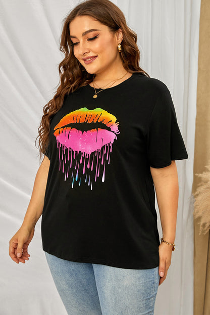 Plus Size Lip Graphic Tee Shirt-Jewearrings