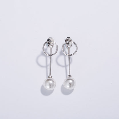 Sterling Silver Circle Set Pearl Drop Earrings-Jewearrings