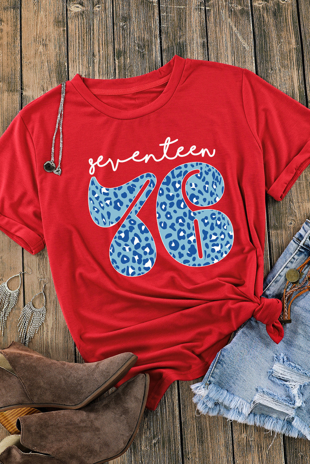 SEVENTEEN 76 Graphic Cuffed Sleeve Tee-Jewearrings