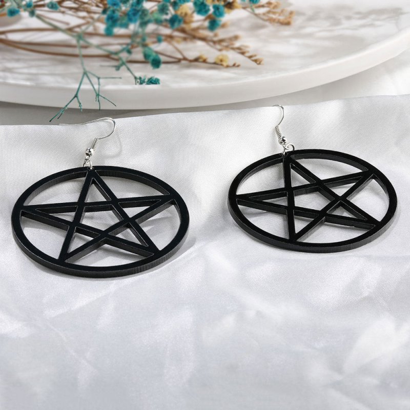 Acetate Black Five-pointed Star Acrylic Hollow Earrings-Jewearrings