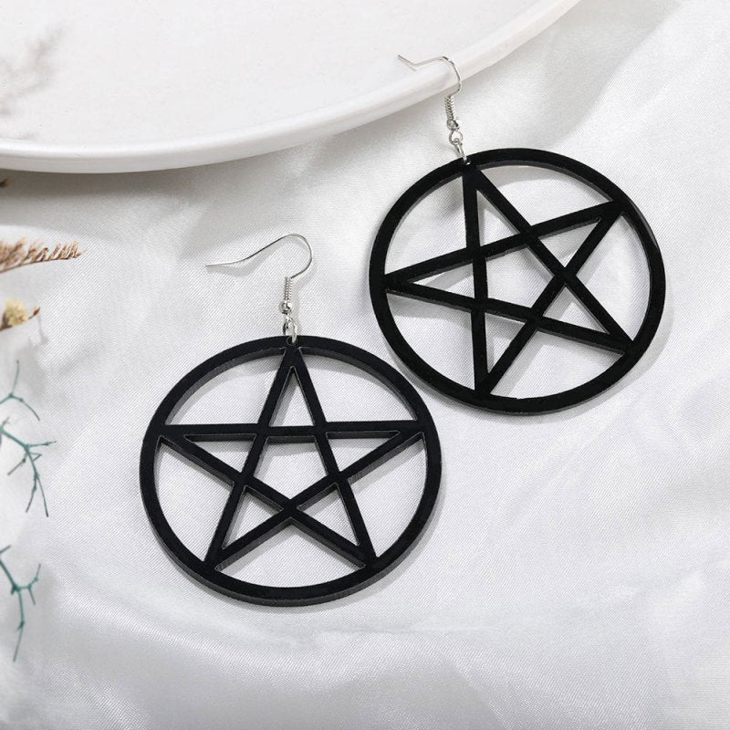 Acetate Black Five-pointed Star Acrylic Hollow Earrings-Jewearrings