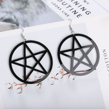 Acetate Black Five-pointed Star Acrylic Hollow Earrings-Jewearrings