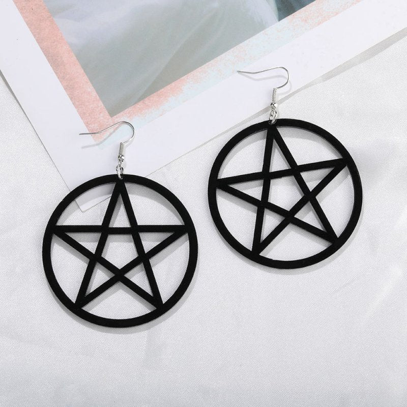 Acetate Black Five-pointed Star Acrylic Hollow Earrings-Jewearrings