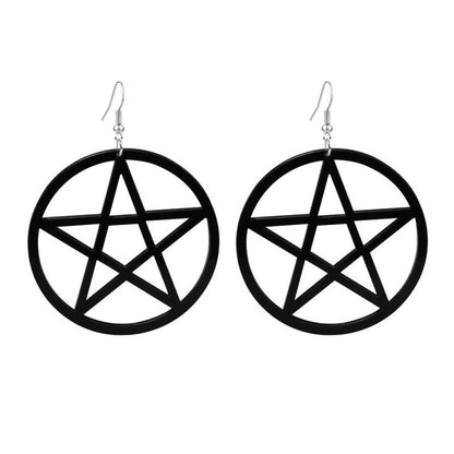 Acetate Black Five-pointed Star Acrylic Hollow Earrings-Jewearrings