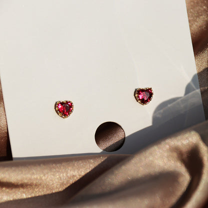 Sterling Silver Peach Heart Love Stud Earrings Red Temperament-Jewearrings