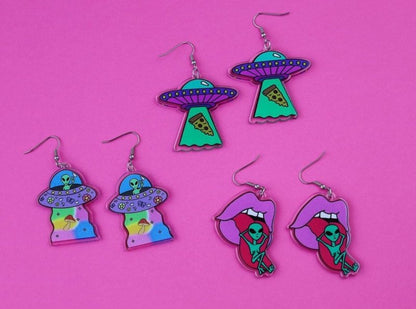 Acrylic Alien Earrings Spaceman Printed Earrings-Jewearrings