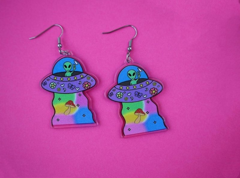 Acrylic Alien Earrings Spaceman Printed Earrings-Jewearrings