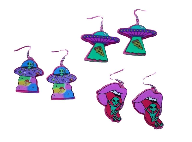 Acrylic Alien Earrings Spaceman Printed Earrings-Jewearrings