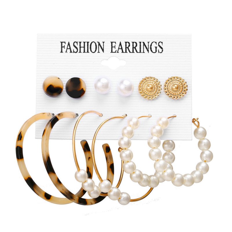 Acrylic Artificial Pearl Circle Tassel Earring Set 6 Pieces Cross Border Earrings-Jewearrings