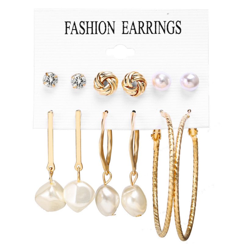 Acrylic Artificial Pearl Circle Tassel Earring Set 6 Pieces Cross Border Earrings-Jewearrings