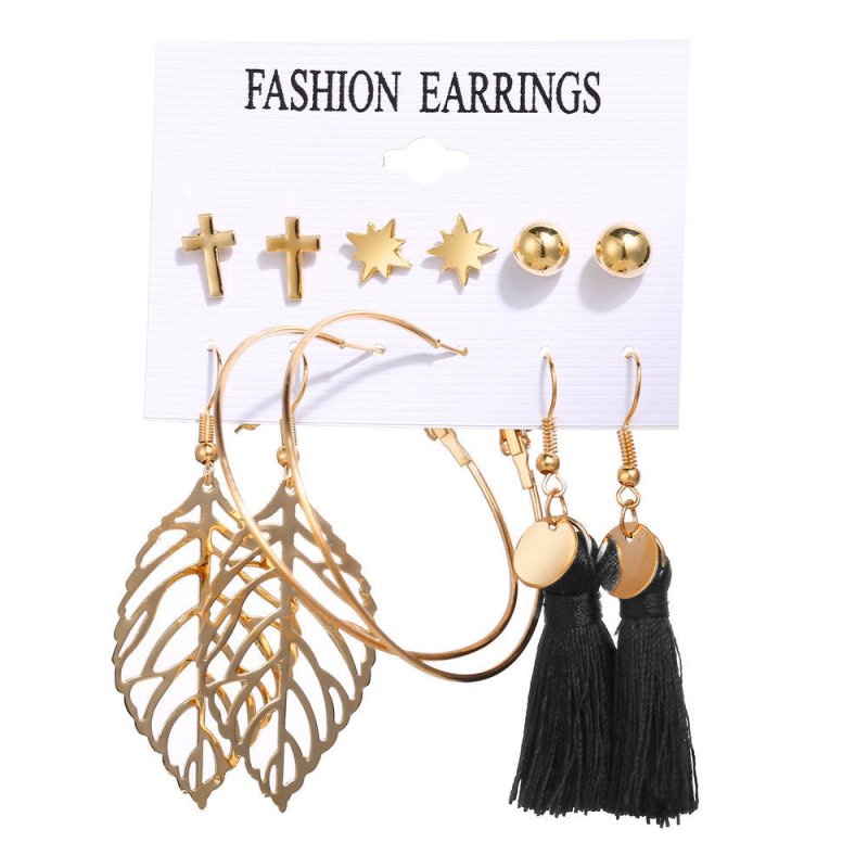 Acrylic Artificial Pearl Circle Tassel Earring Set 6 Pieces Cross Border Earrings-Jewearrings