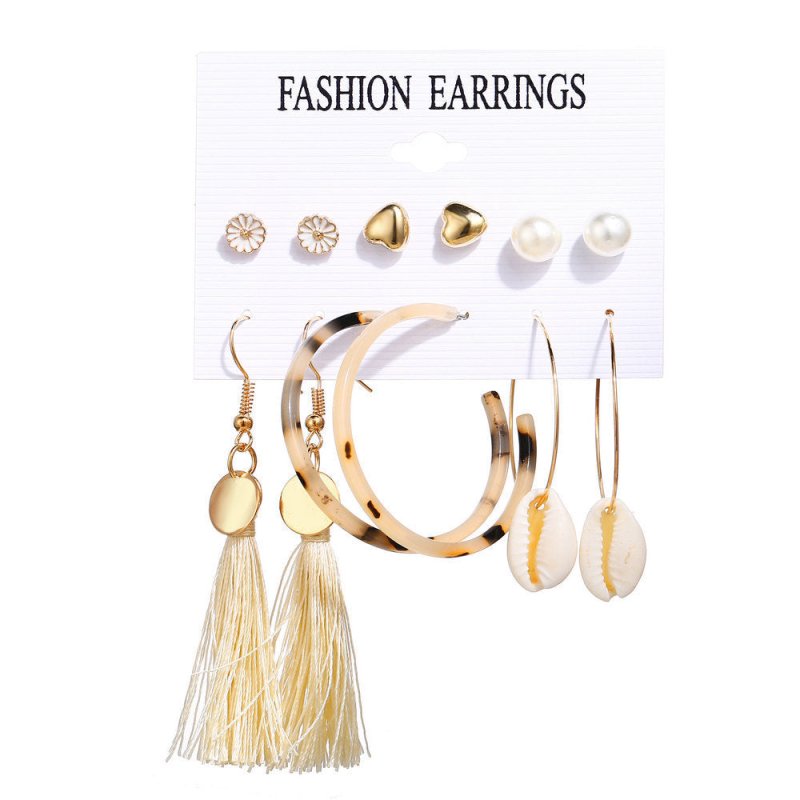 Acrylic Artificial Pearl Circle Tassel Earring Set 6 Pieces Cross Border Earrings-Jewearrings