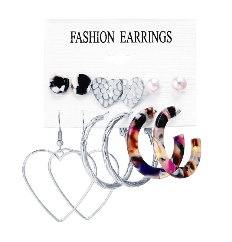 Acrylic Artificial Pearl Circle Tassel Earring Set 6 Pieces Cross Border Earrings-Jewearrings