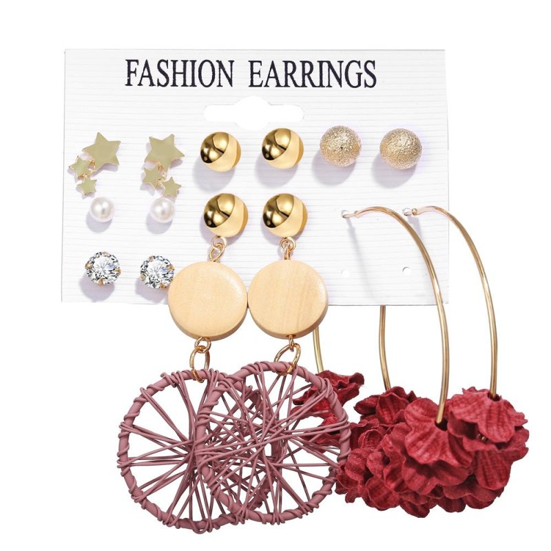 Acrylic Artificial Pearl Circle Tassel Earring Set 6 Pieces Cross Border Earrings-Jewearrings