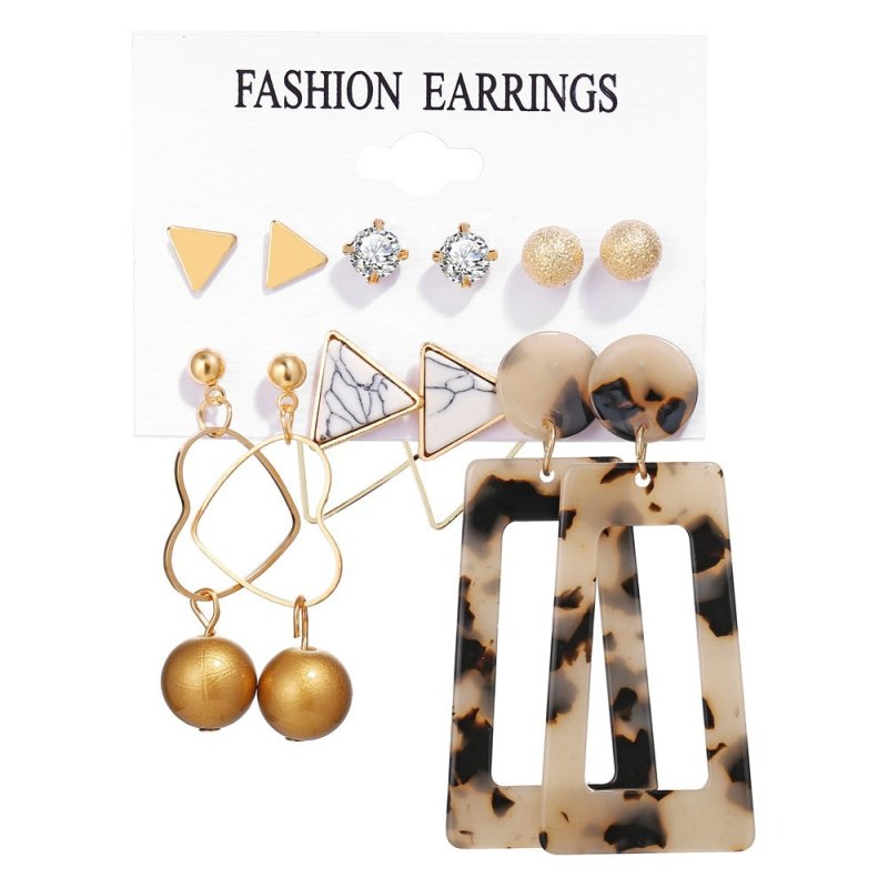 Acrylic Artificial Pearl Circle Tassel Earring Set 6 Pieces Cross Border Earrings-Jewearrings