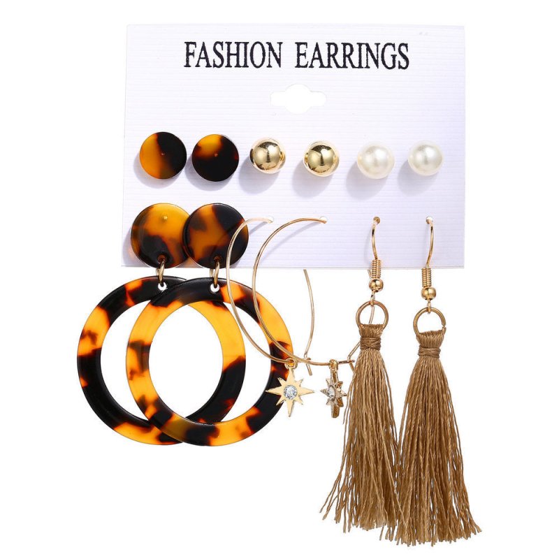 Acrylic Artificial Pearl Circle Tassel Earring Set 6 Pieces Cross Border Earrings-Jewearrings