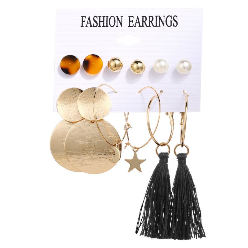 Acrylic Artificial Pearl Circle Tassel Earring Set 6 Pieces Cross Border Earrings-Jewearrings