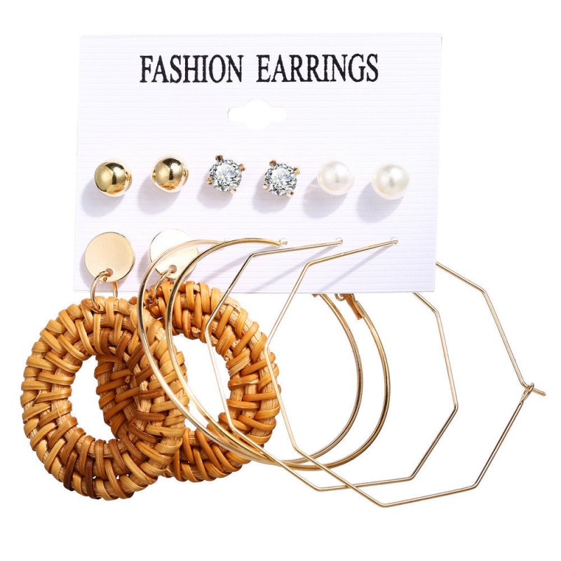 Acrylic Artificial Pearl Circle Tassel Earring Set 6 Pieces Cross Border Earrings-Jewearrings