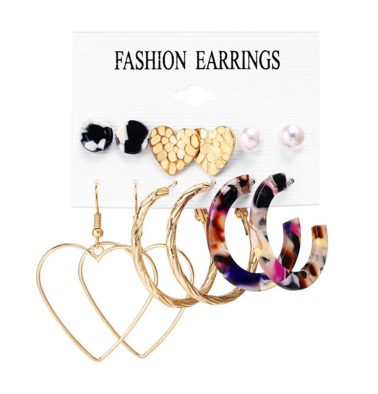 Acrylic Artificial Pearl Circle Tassel Earring Set 6 Pieces Cross Border Earrings-Jewearrings