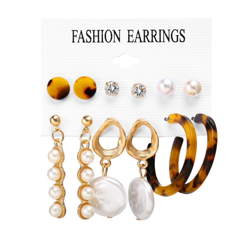 Acrylic Artificial Pearl Circle Tassel Earring Set 6 Pieces Cross Border Earrings-Jewearrings