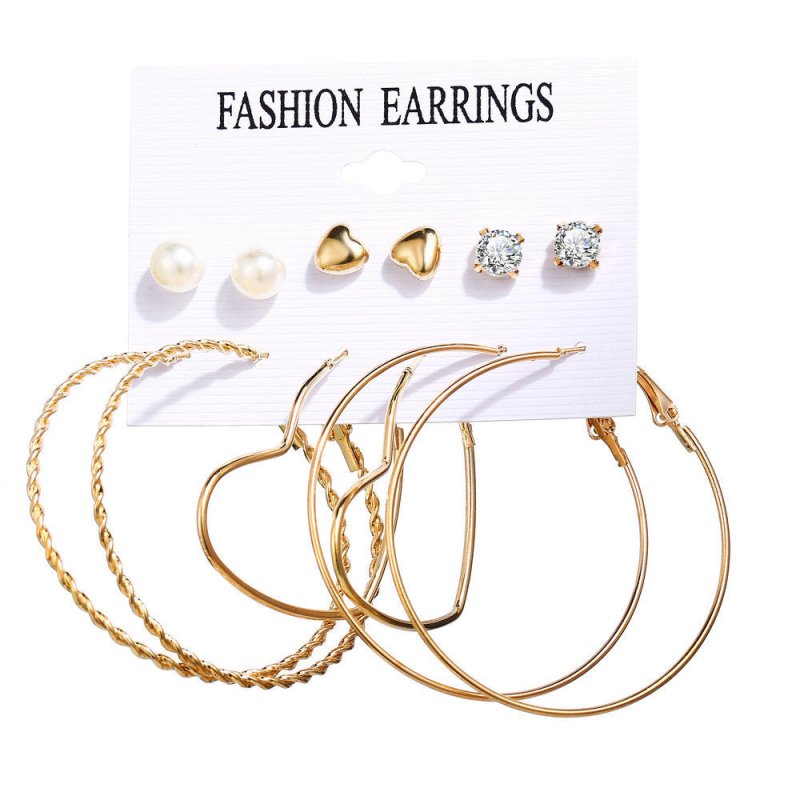 Acrylic Artificial Pearl Circle Tassel Earring Set 6 Pieces Cross Border Earrings-Jewearrings