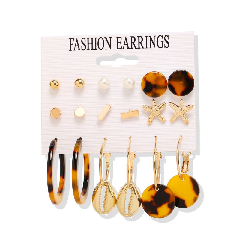 Acrylic Artificial Pearl Circle Tassel Earring Set 6 Pieces Cross Border Earrings-Jewearrings