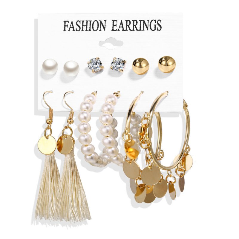 Acrylic Artificial Pearl Circle Tassel Earring Set 6 Pieces Cross Border Earrings-JewEarrings