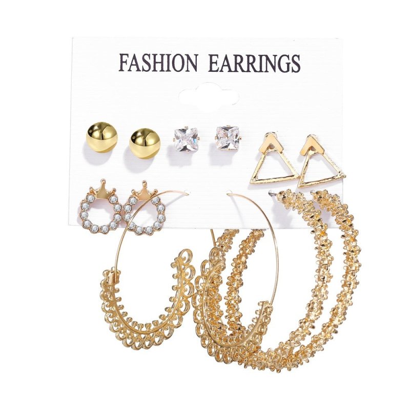 Acrylic Artificial Pearl Circle Tassel Earring Set 6 Pieces Cross Border Earrings-Jewearrings