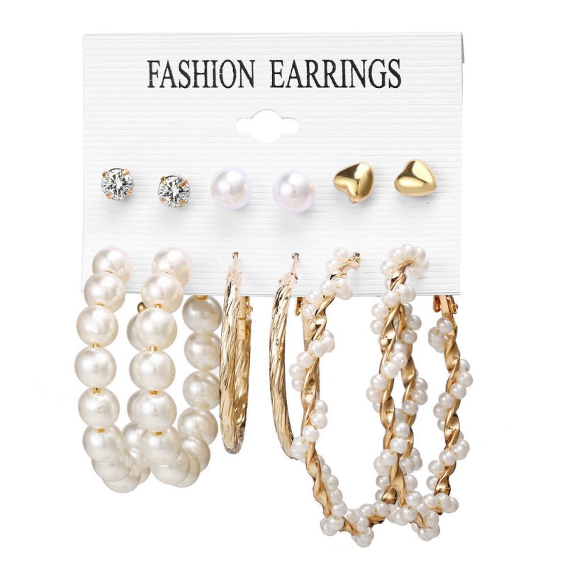 Acrylic Artificial Pearl Circle Tassel Earring Set 6 Pieces Cross Border Earrings-Jewearrings