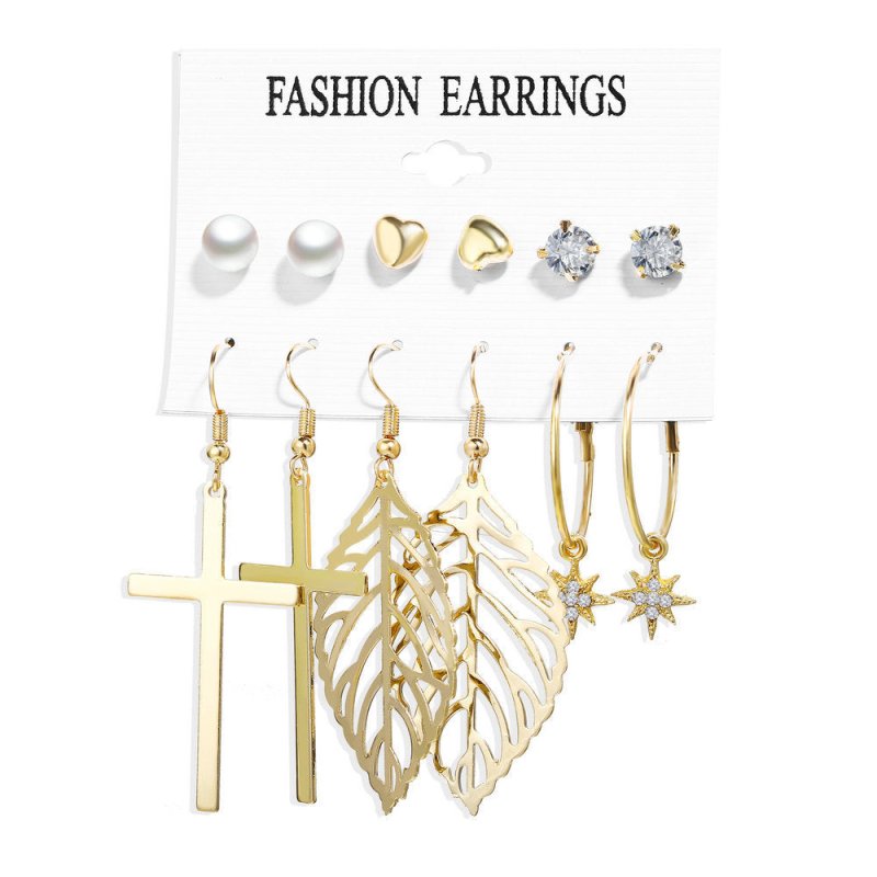 Acrylic Artificial Pearl Circle Tassel Earring Set 6 Pieces Cross Border Earrings-Jewearrings