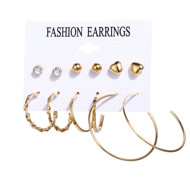 Acrylic Artificial Pearl Circle Tassel Earring Set 6 Pieces Cross Border Earrings-Jewearrings