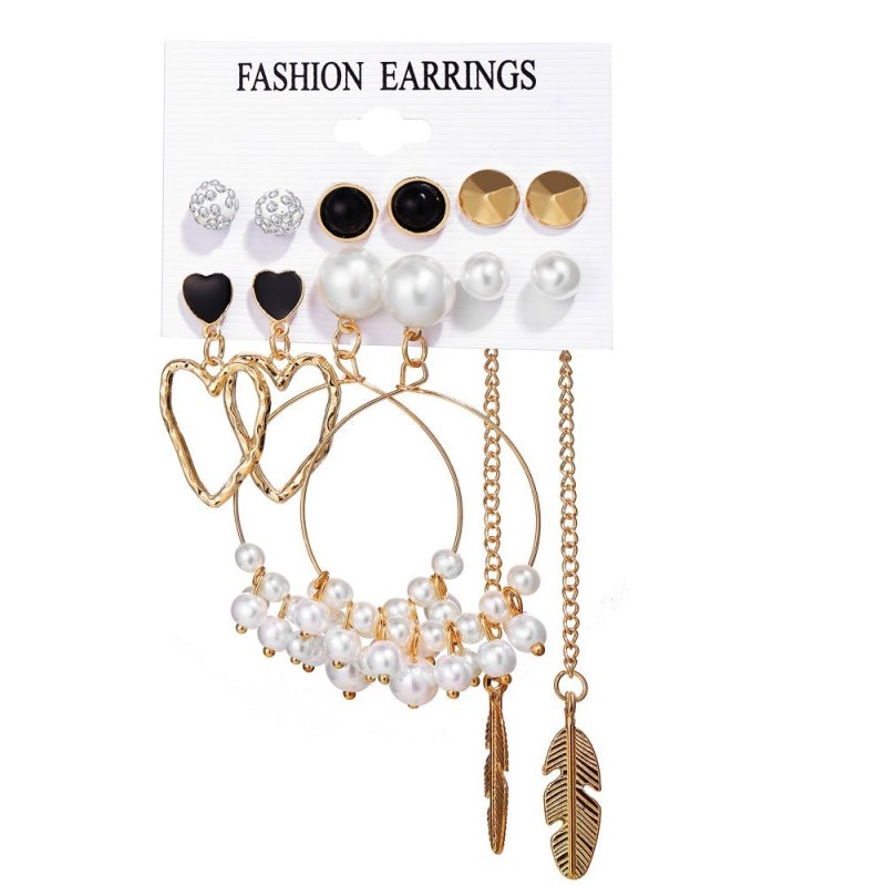 Acrylic Artificial Pearl Circle Tassel Earring Set 6 Pieces Cross Border Earrings-Jewearrings