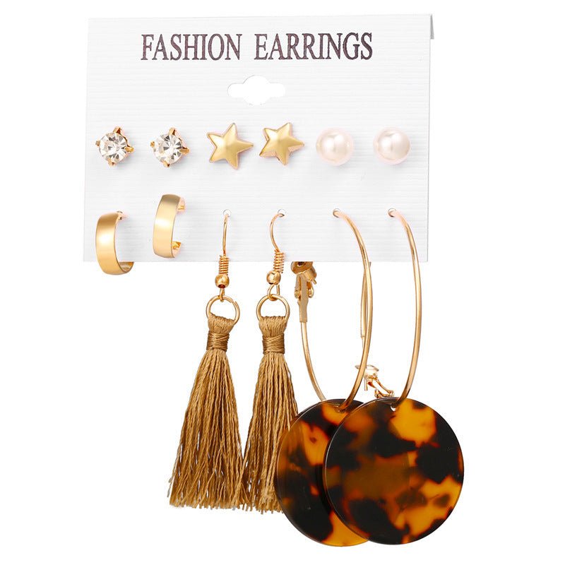 Acrylic Artificial Pearl Circle Tassel Earring Set 6 Pieces Cross Border Earrings-Jewearrings