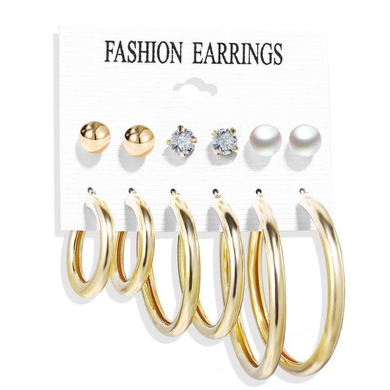 Acrylic Artificial Pearl Circle Tassel Earring Set 6 Pieces Cross Border Earrings-Jewearrings